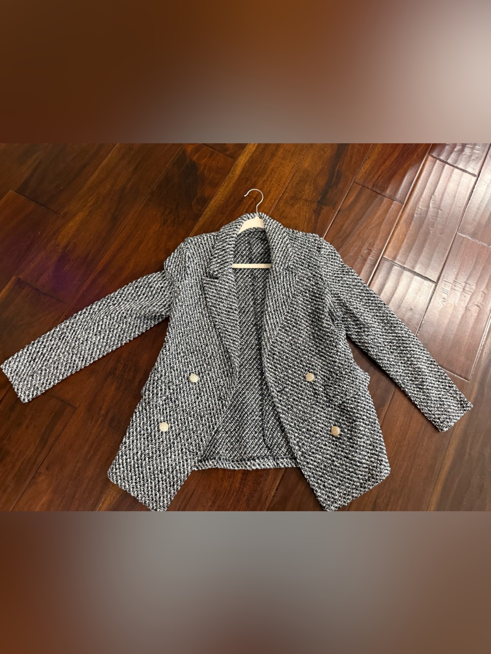 Double-Breasted Black & White Tweed Bouclé Women's Blazer